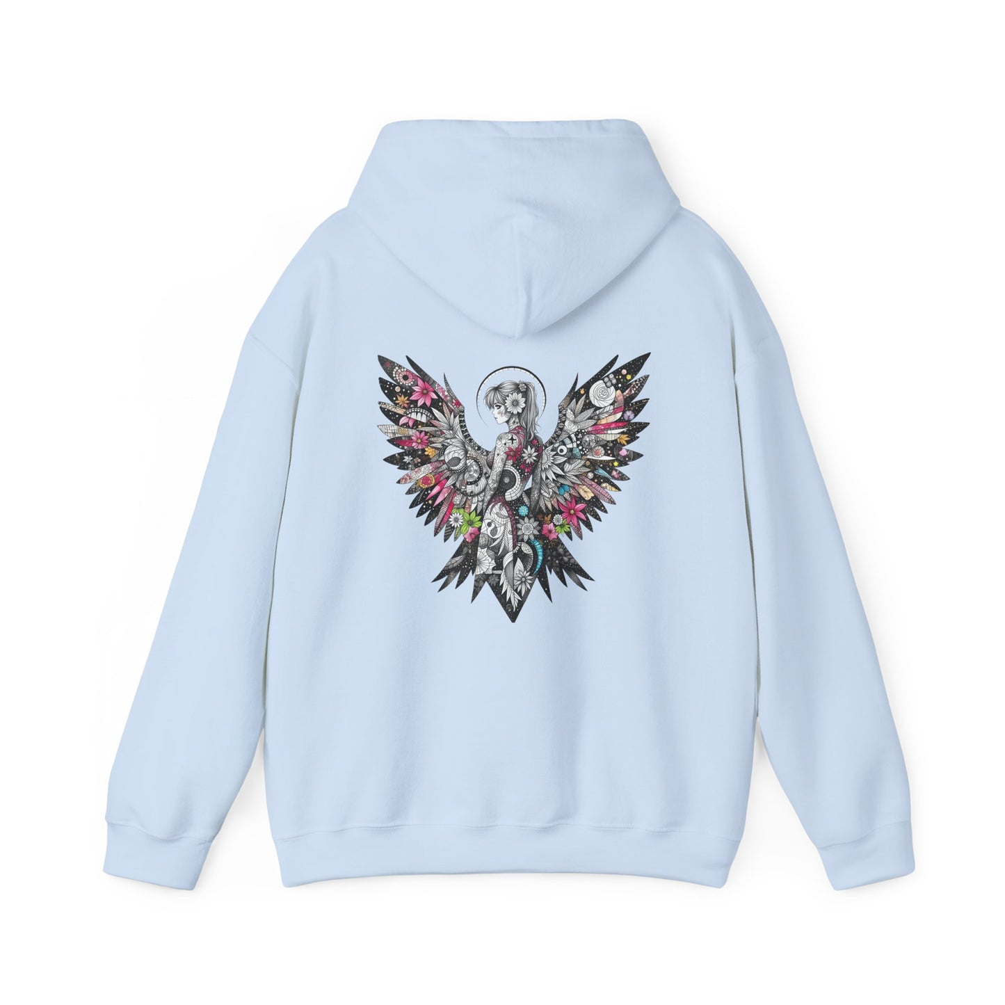 Angel Wings - Floral Skull Raven Hoodie — Gothic Boho Wings Pullover