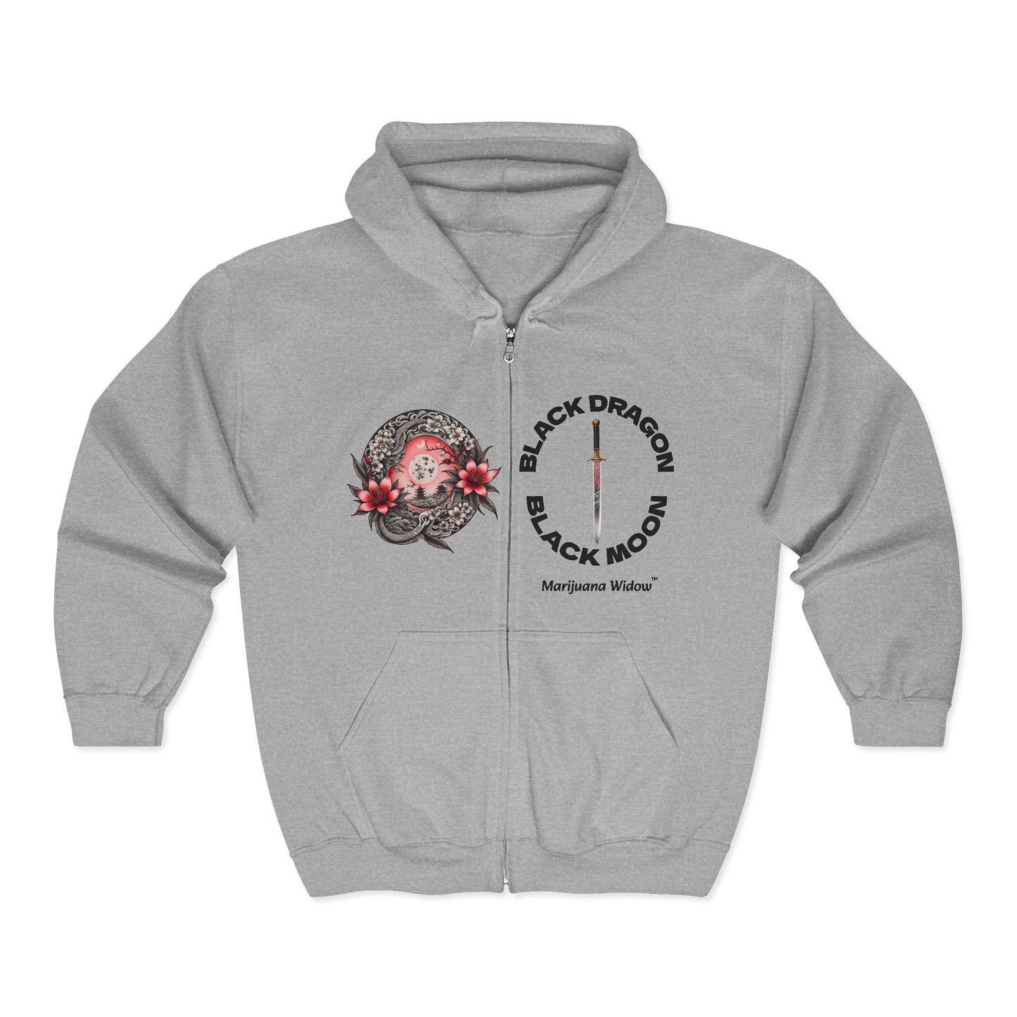 Black Dragon, Black Moon - Dragon Dagger Zip Hoodie – Sakura Sword Back Graphic