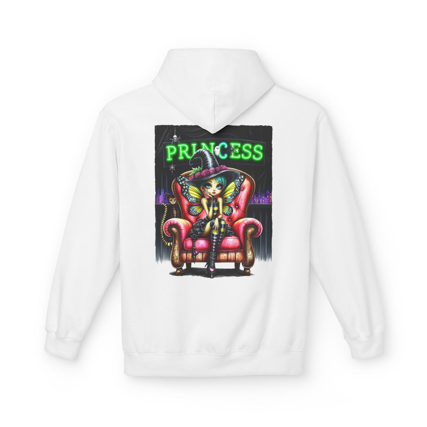 Princess Witch Hoodie — Gothic Neon Throne Graphic Unisex Hoodie