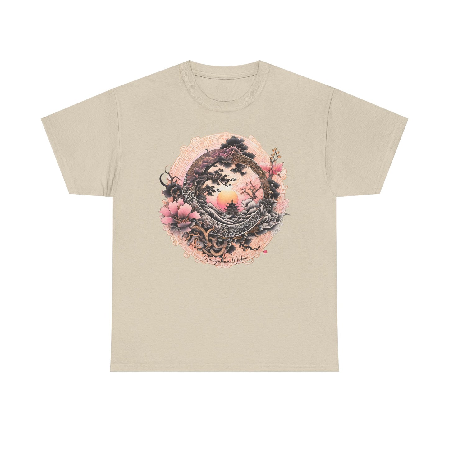 Sunset Pagoda — Vintage Pagoda with Cherry Blossoms - Unisex T-shirt