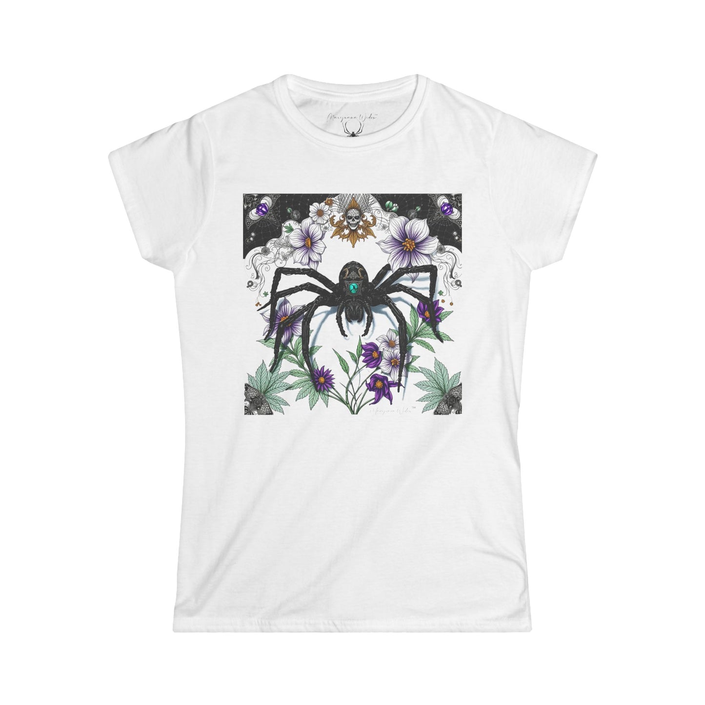 Bejeweled Black Widow Spider - Floral Skull - Women's Tee