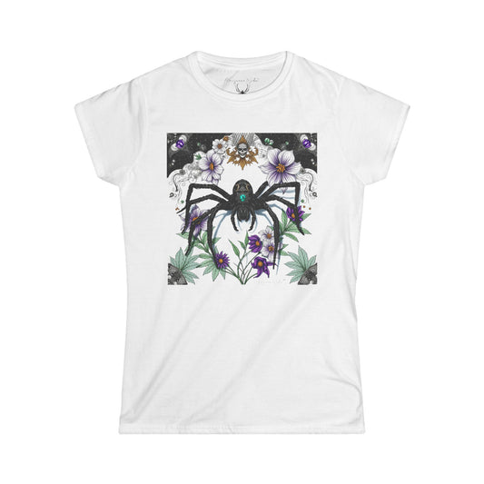 Bejeweled Black Widow Spider - Floral Skull - Women's Tee