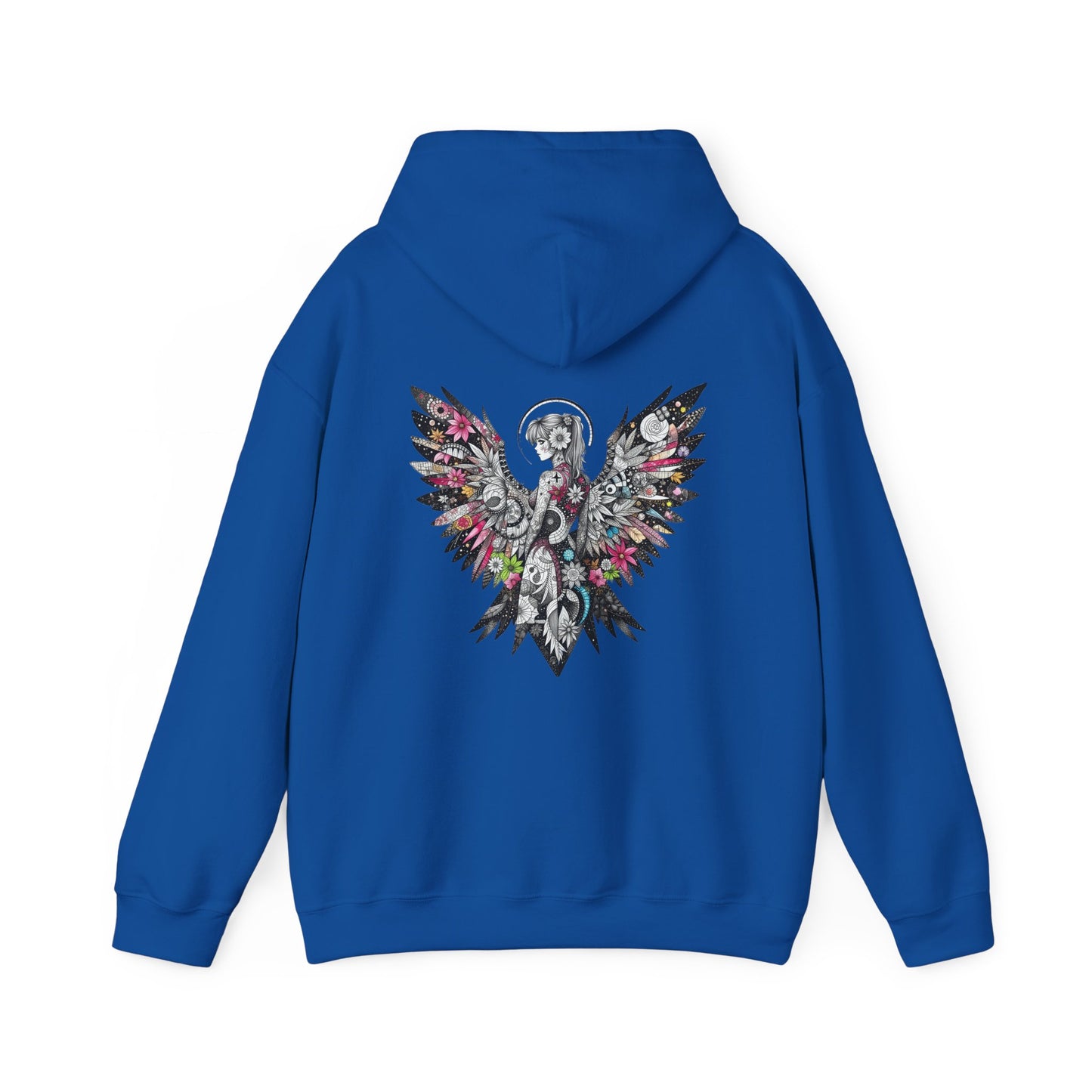 Angel Wings - Floral Skull Raven Hoodie — Gothic Boho Wings Pullover