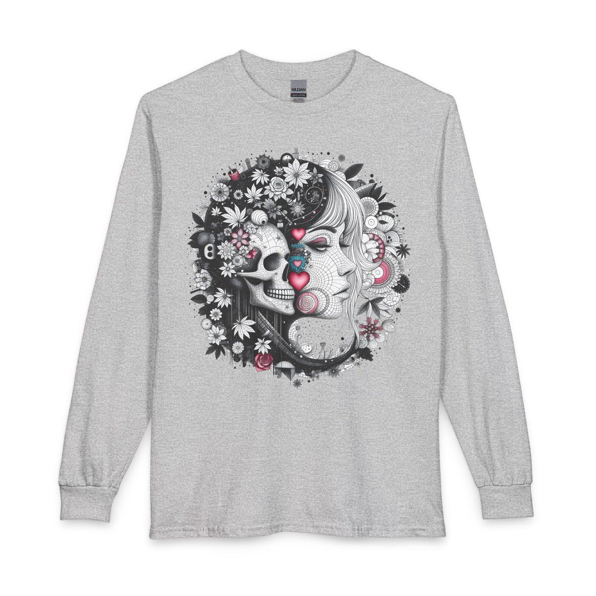 Skull & Mary Floral Long Sleeve Tee — Day of the Dead Romance - Marijuana Widow