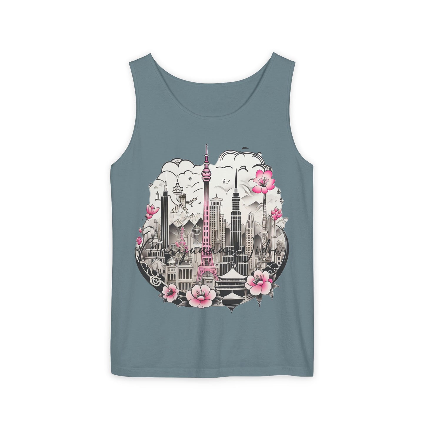 Tokyo Skyline Tank Top — Cherry Blossom Cityscape Graphic - Unisex Tank Top
