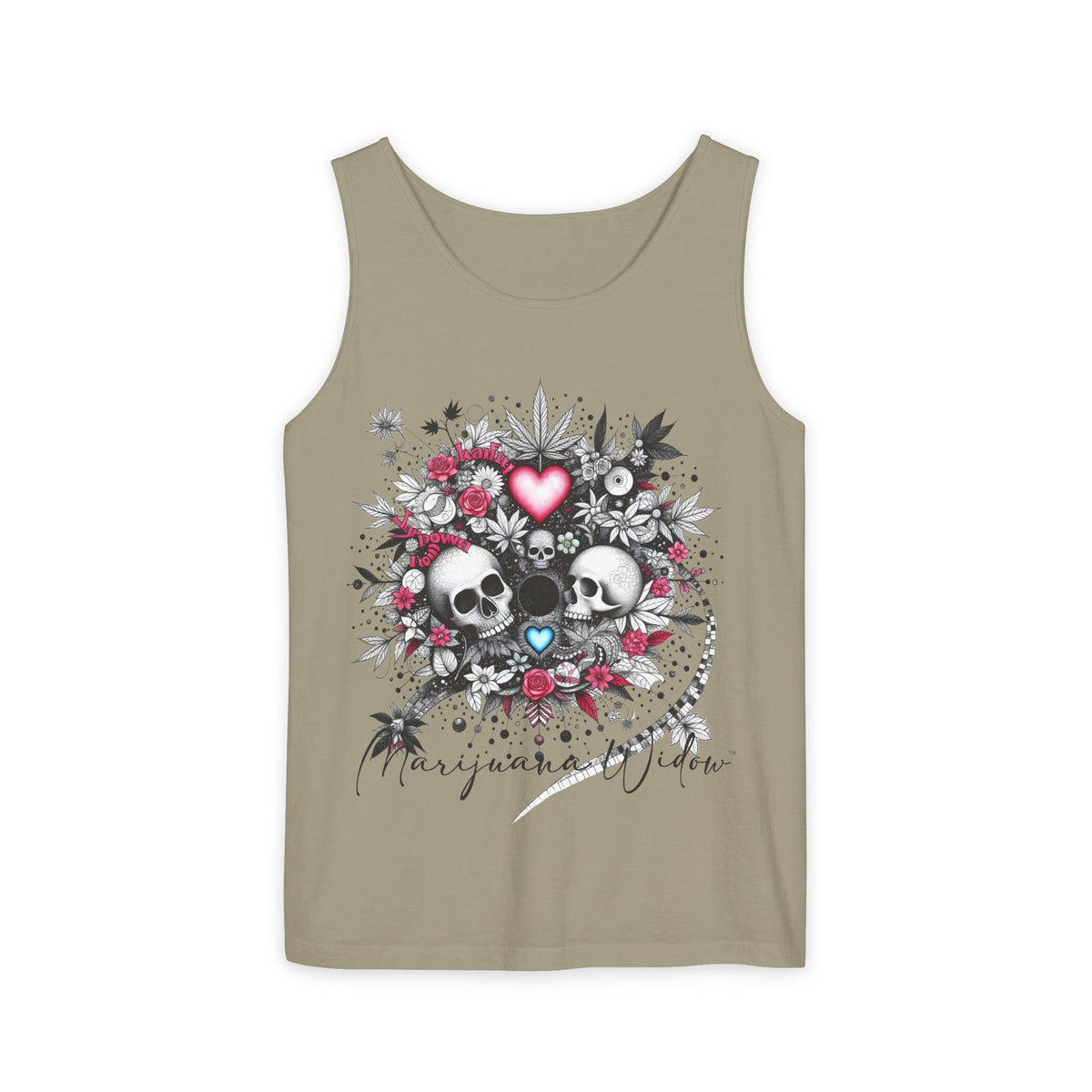 Skull & Roses Tank Top — Romantic Gothic Floral Graphic - Unisex Tank Top - Marijuana Widow