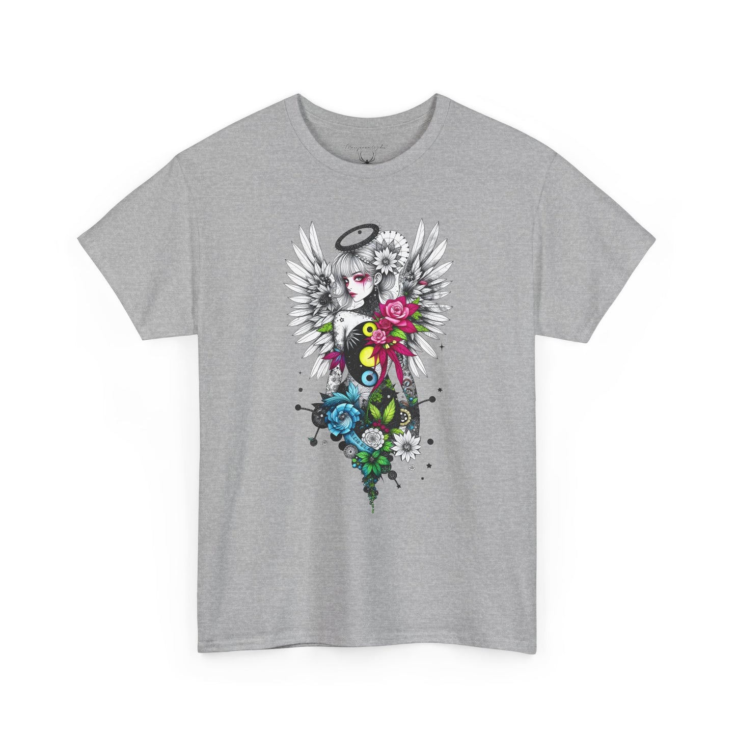 Angel Halo Floral Tee — Gothic Floral Graphic T-Shirt