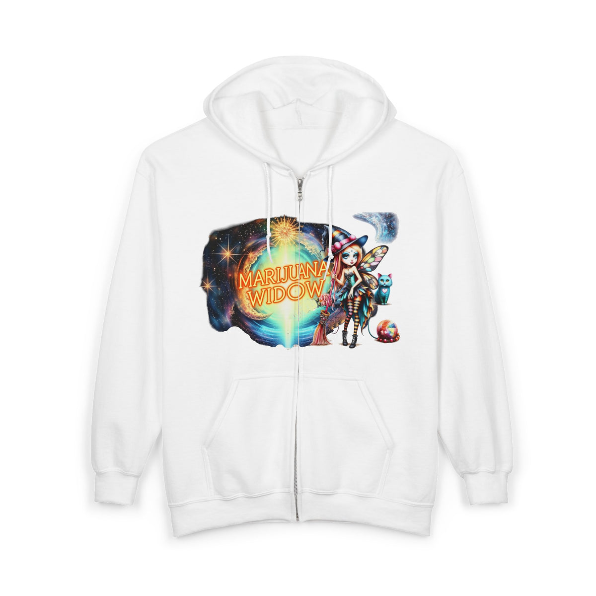 "Cirque de Mayhem" Zip Hoodie — Vintage Carnival Tent & Fairy Illustration - Front and Back Graphic
