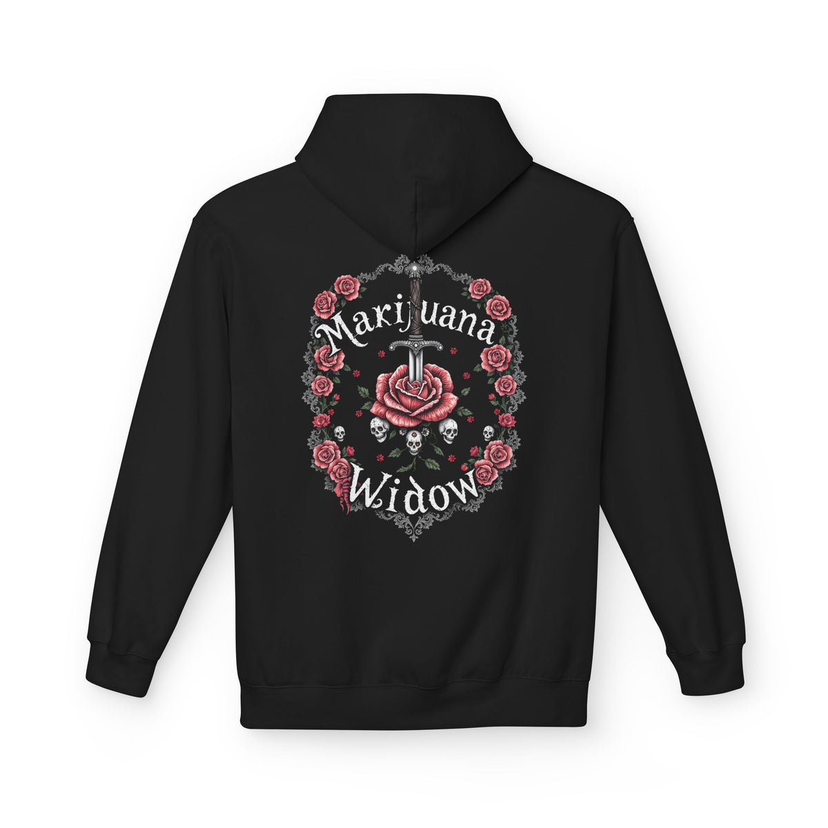 Marijuana Widow "Heart Aperture" - Pink Rose with Lace and Skulls Floral Hoodie - Marijuana Widow