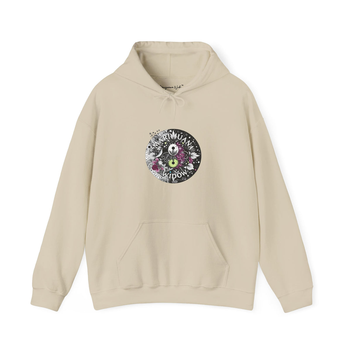 Angel Wings - Floral Skull Raven Hoodie — Gothic Boho Wings Pullover Front and Back Graphic - Marijuana Widow