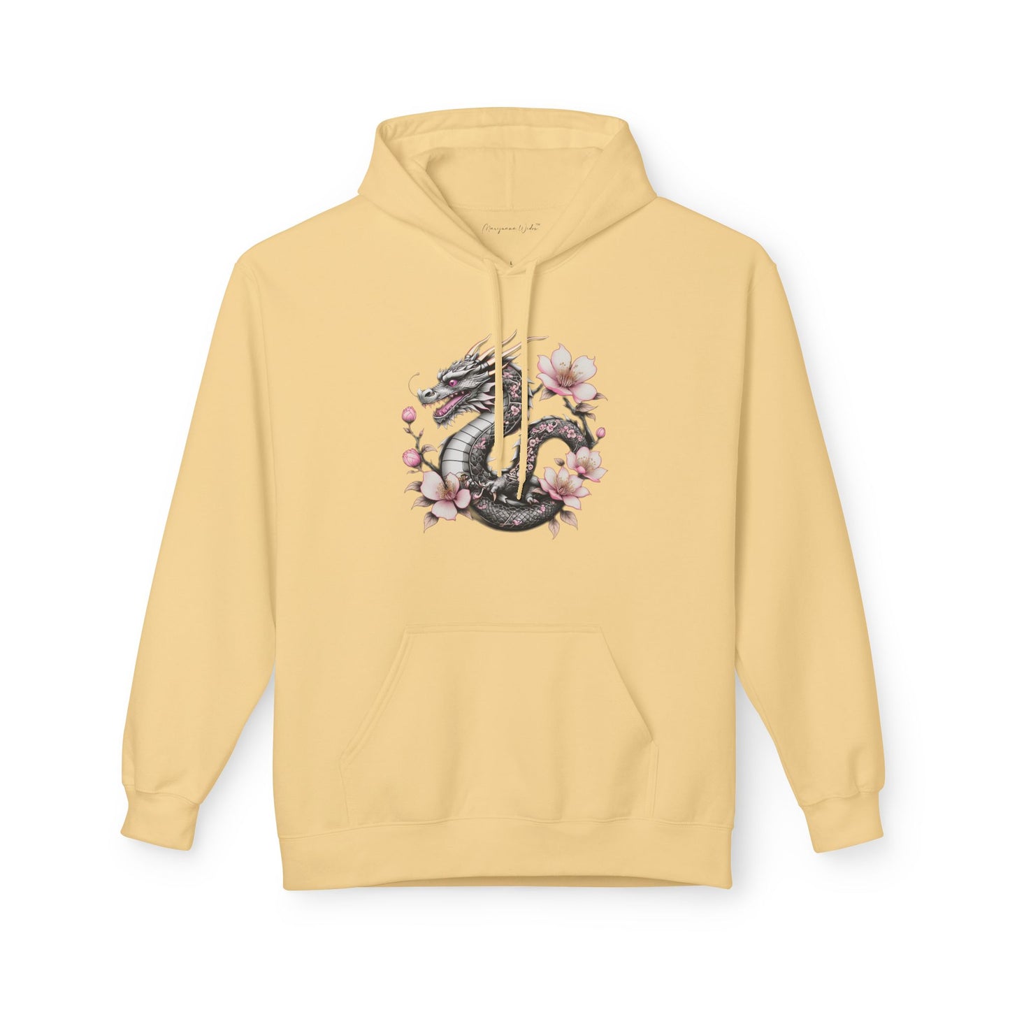 Asian Influence - Floral Dragon Hoodie – Watercolor Sakura Yin-Yang Design - Unisex Sweatshirt