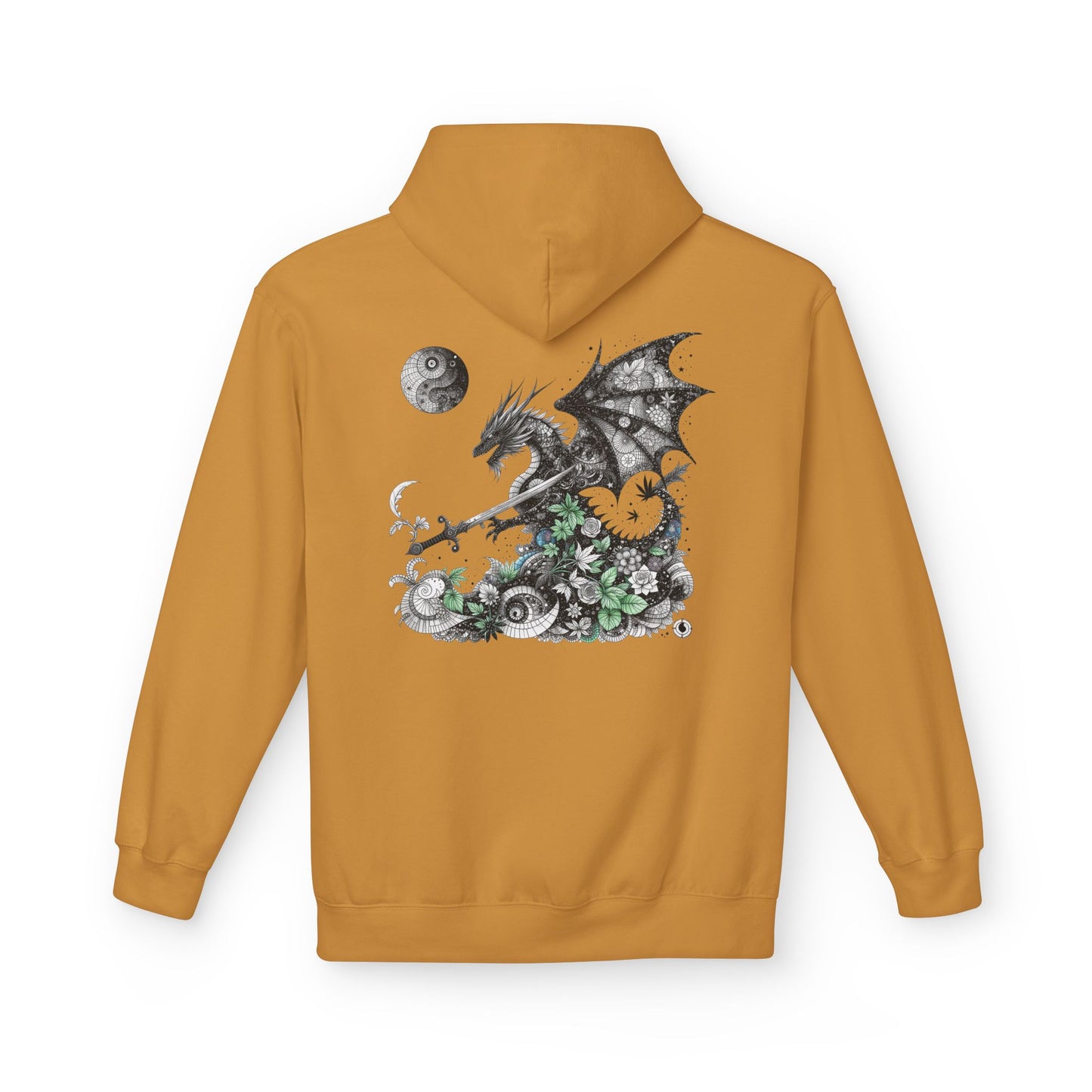 Midnight Garden Hoodie — Black & Green Fantasy Dragon Sword Unisex Hoodie