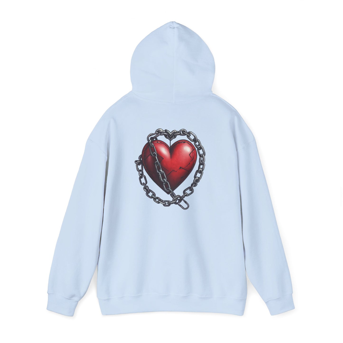 Broken Heart Locked in Chain Hoodie – Gothic Red Heart Graphic Unisex Sweatshirt