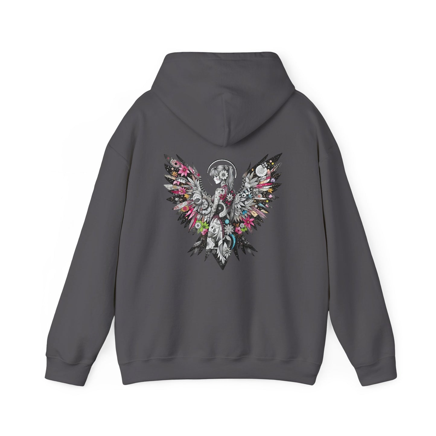 Angel Wings - Floral Skull Raven Hoodie — Gothic Boho Wings Pullover