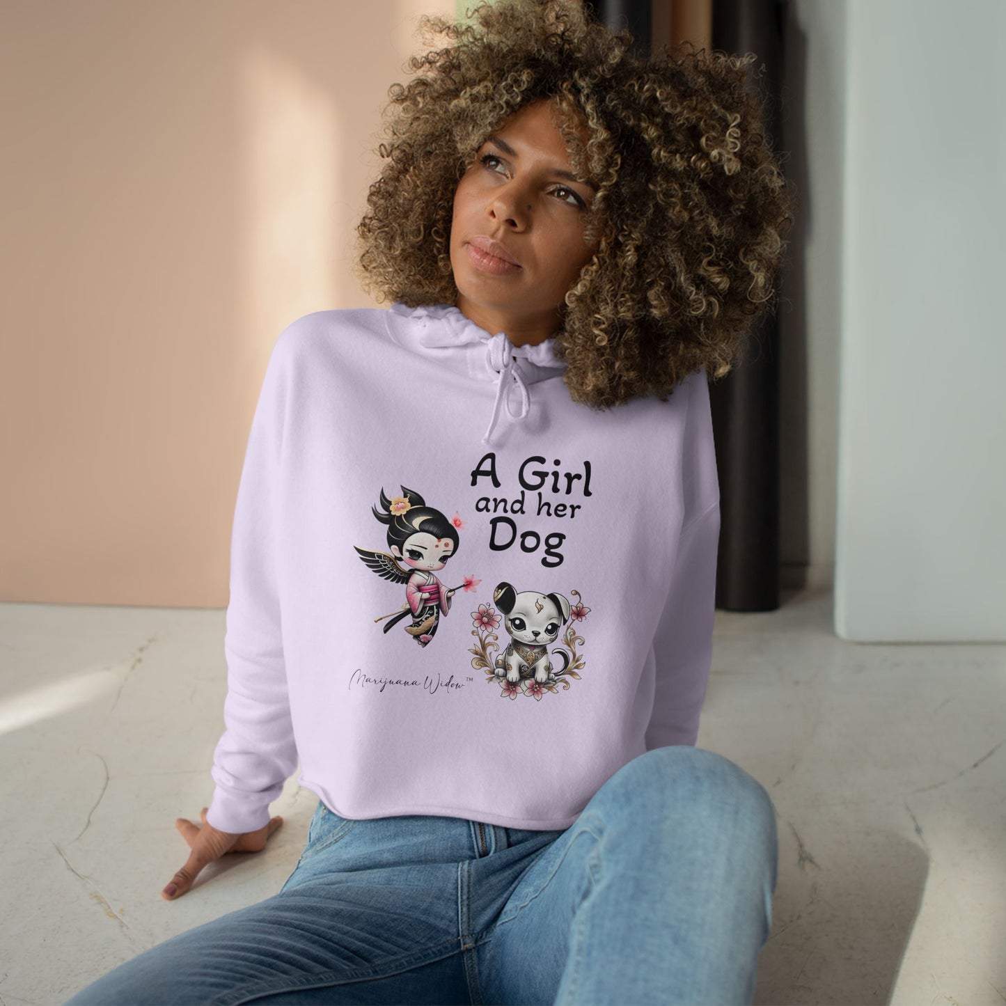 Geisha Angel - A Girl and Her Dog - Crop Hoodie