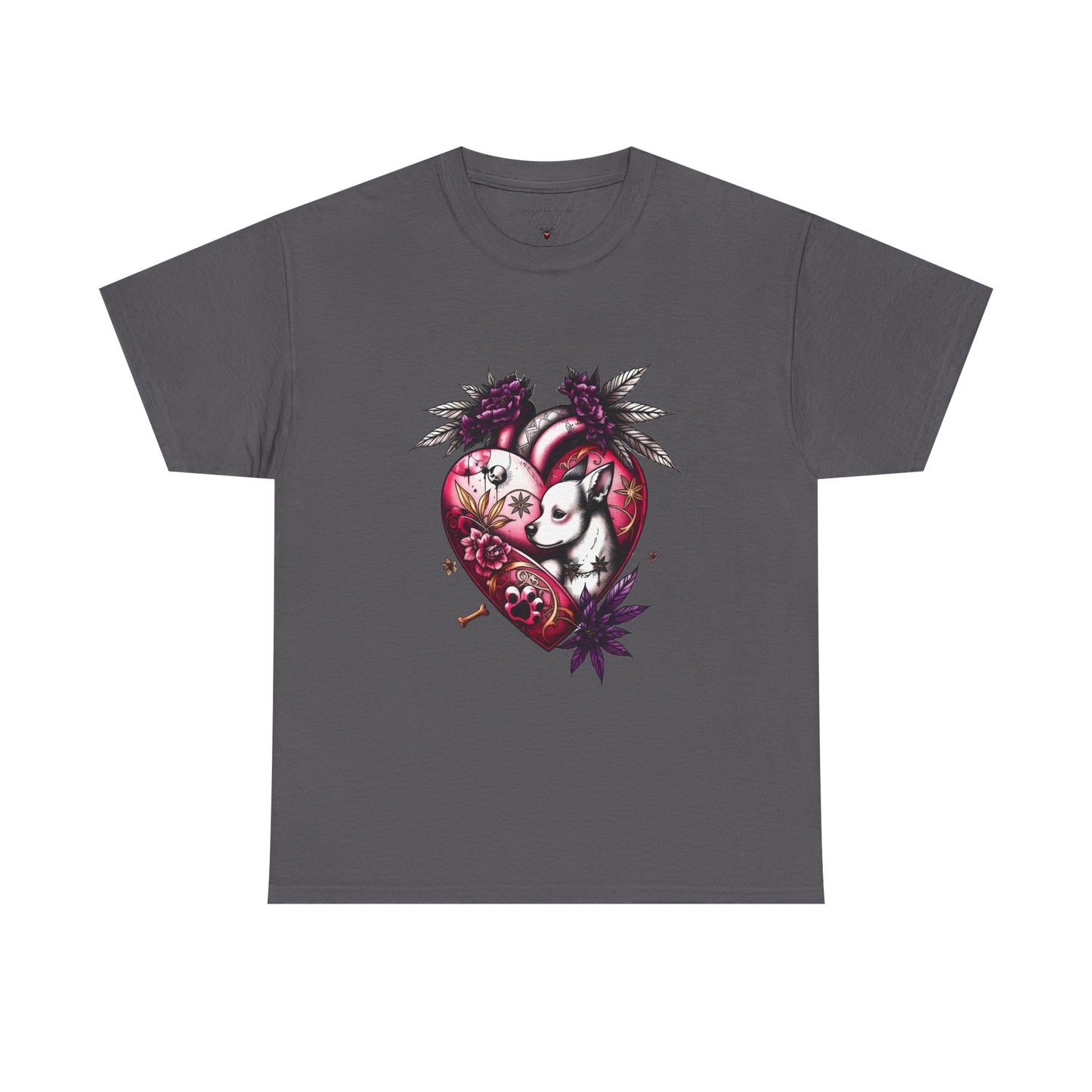 I Love Dogs - Chihuahua Valentine Heart Tee — Gothic Floral Dog Graphic Unisex T-Shirt