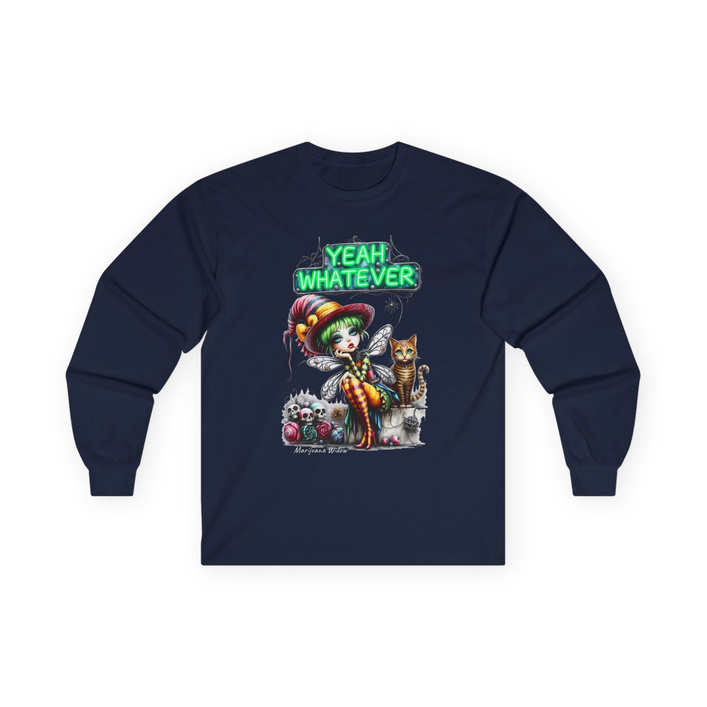 Halloween Fairy - Yeah Whatever - Fairy and Skeleton with Cat - Unisex Long Sleeve Tee