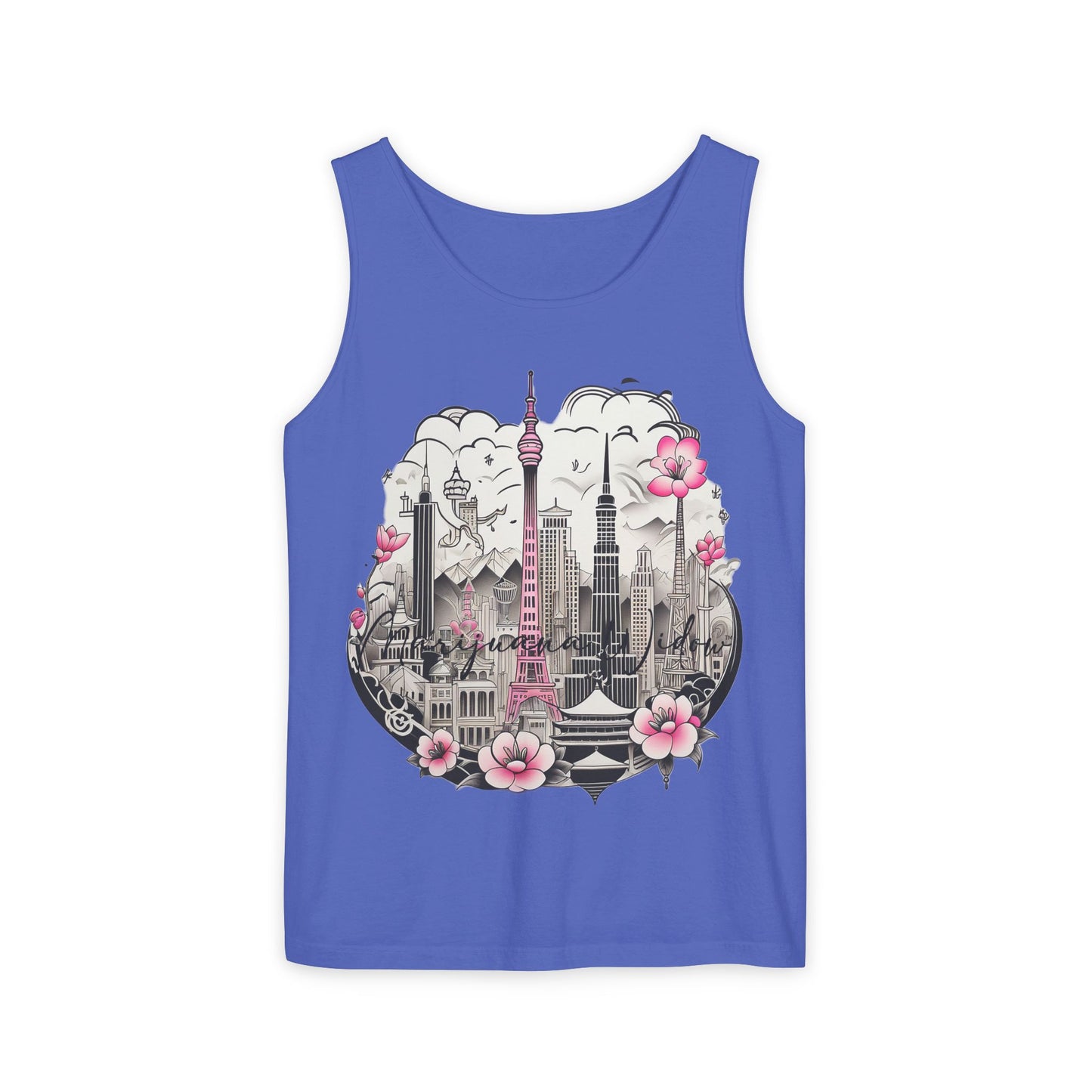 Tokyo Skyline Tank Top — Cherry Blossom Cityscape Graphic - Unisex Tank Top