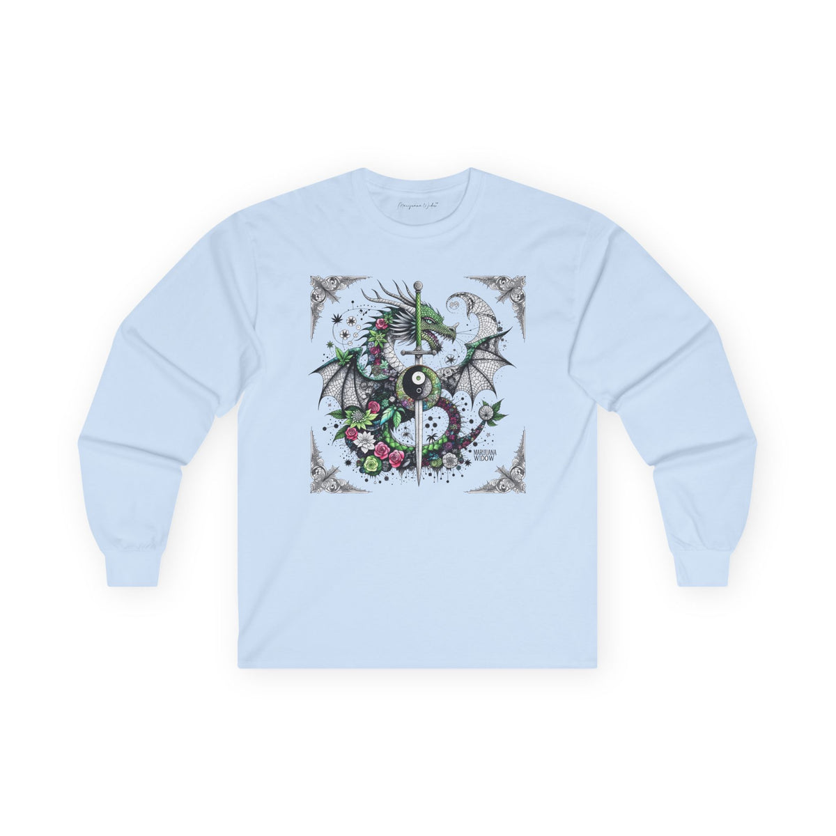Dragon Slayer Long Sleeve Tee — Dragon with Sword Gothic Shirt - Marijuana Widow
