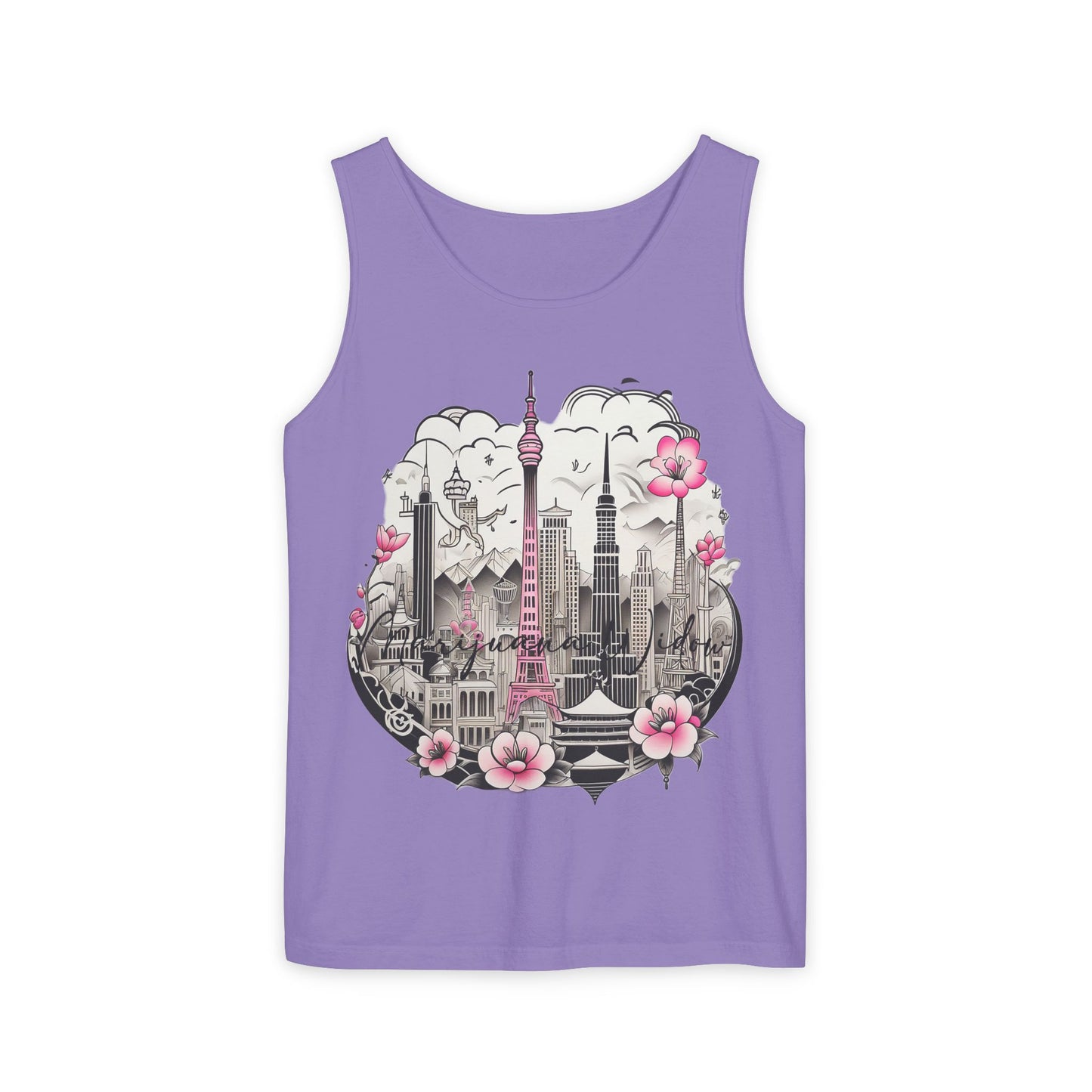 Tokyo Skyline Tank Top — Cherry Blossom Cityscape Graphic - Unisex Tank Top