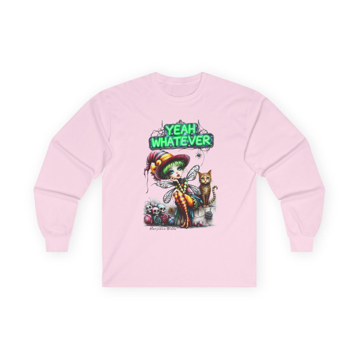 Halloween Fairy - Yeah Whatever - Fairy and Skeleton with Cat - Unisex Long Sleeve Tee