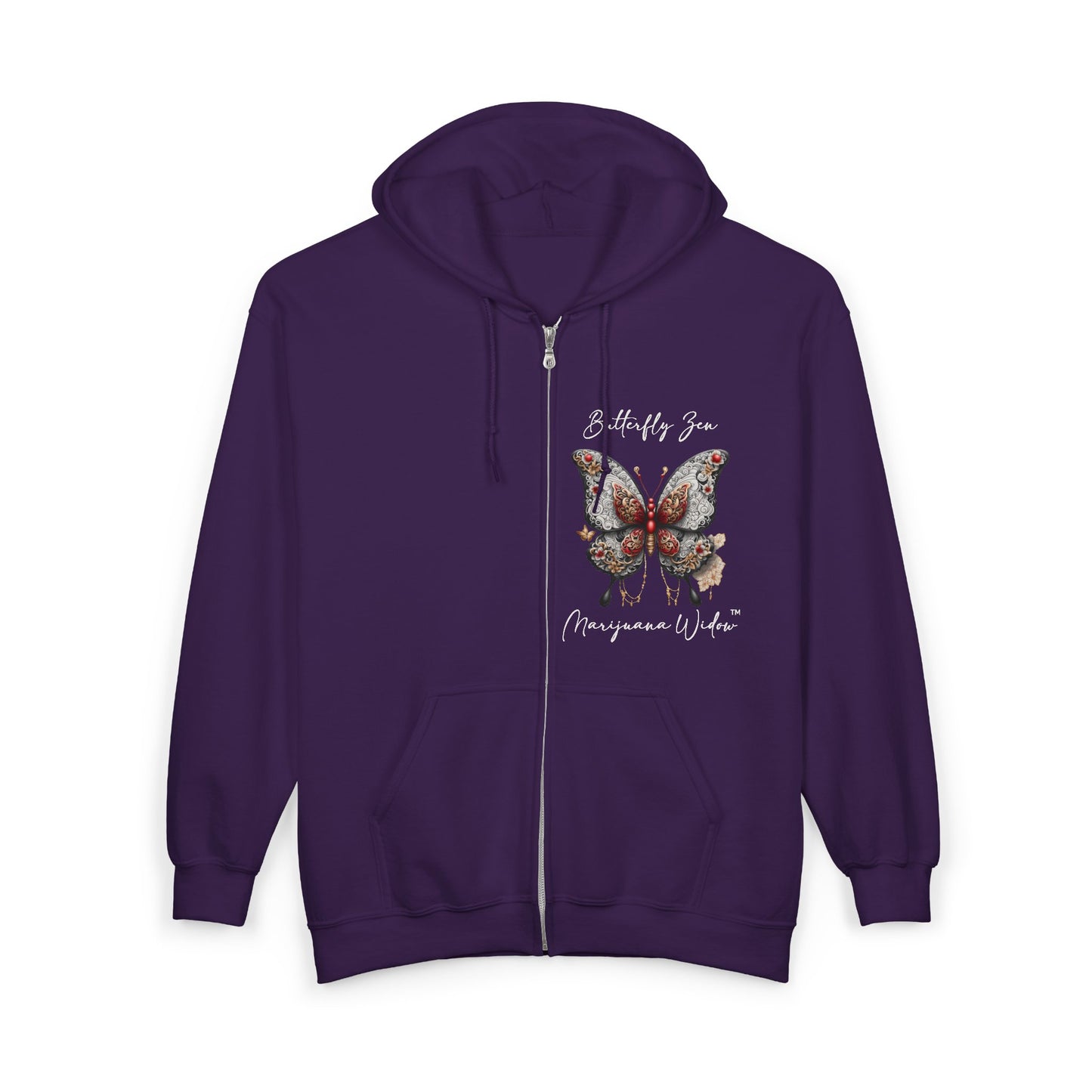 Zen Destiny - Moon & Butterfly Zip Hoodie — Japanese-Inspired Crescent Moon Graphic Zip-Up Unisex Sweatshirt