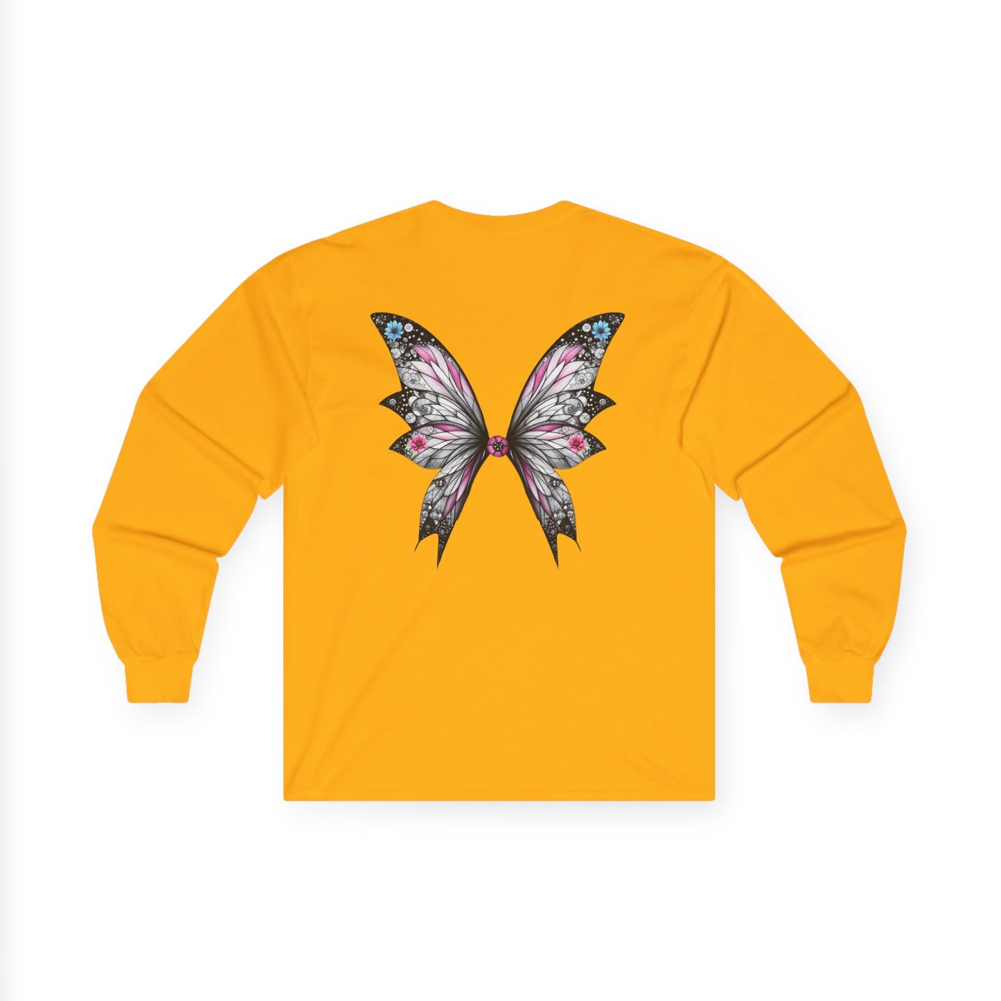 Wing and a Prayer - Fairy Butterfly Wings Long Sleeve Tee — Floral Gothic Butterfly Graphic