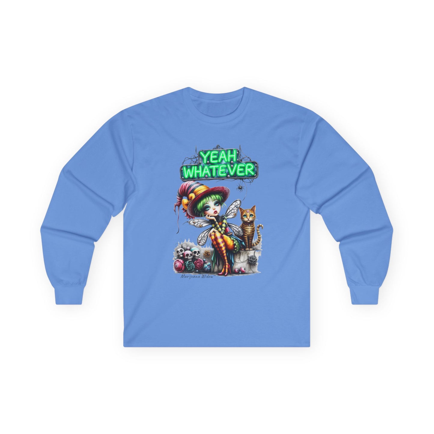 Halloween Fairy - Yeah Whatever - Fairy and Skeleton with Cat - Unisex Long Sleeve Tee