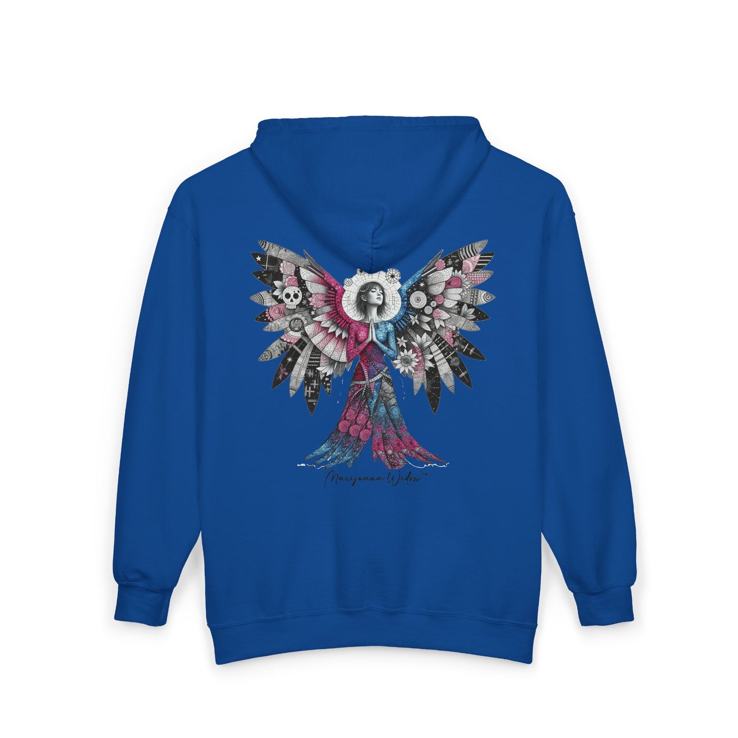 Angel Wings — Floral Skull Back Graphic - Full-Zip Hoodie