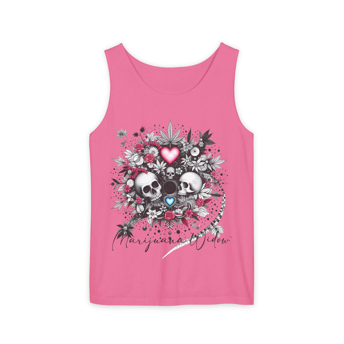 Skull & Roses Tank Top — Romantic Gothic Floral Graphic - Unisex Tank Top - Marijuana Widow