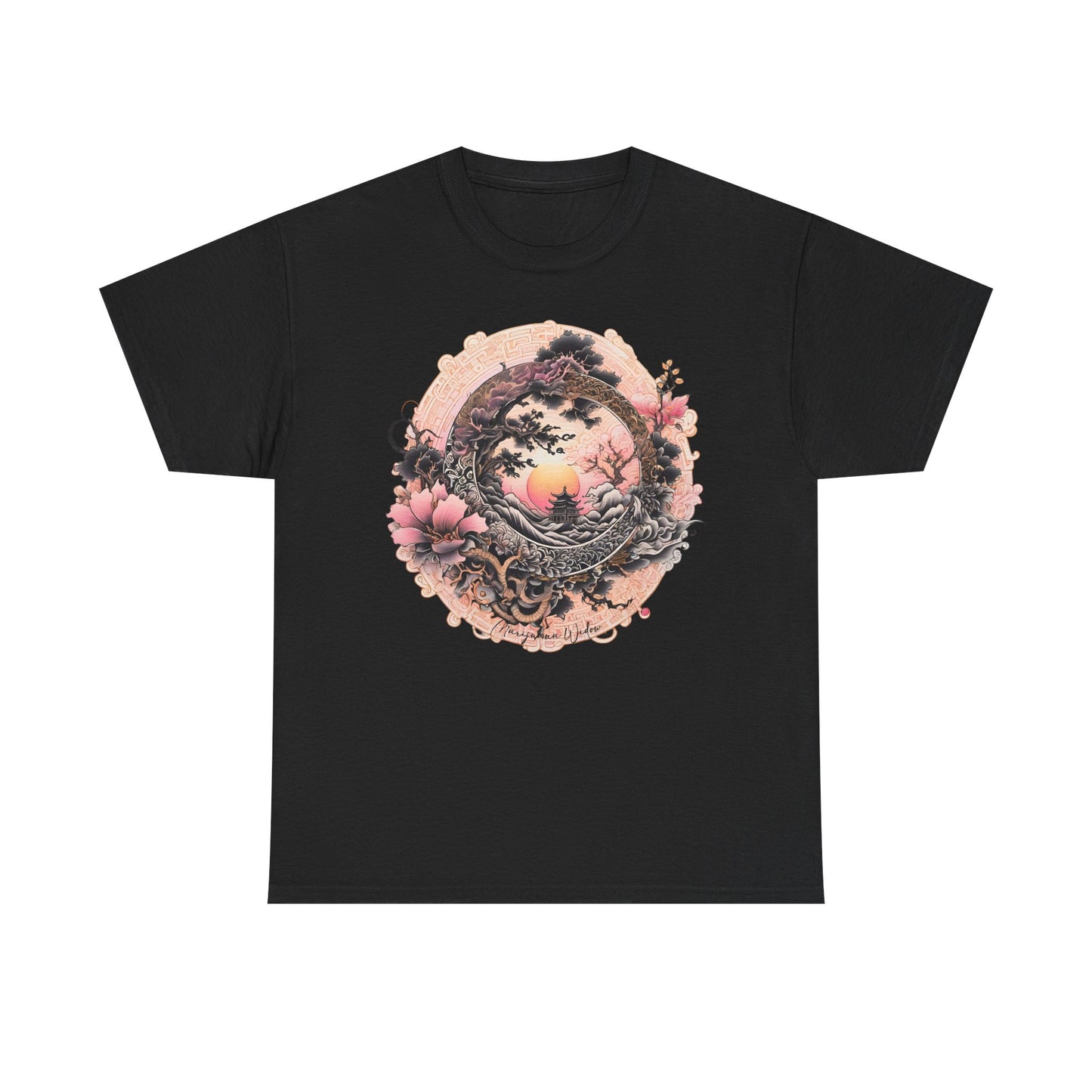 Sunset Pagoda — Vintage Pagoda with Cherry Blossoms - Unisex T-shirt