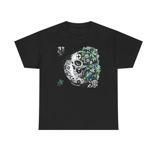 Blowing in the Wind - Skull and Leaves Unisex T-Shirt - Marijuana Widow