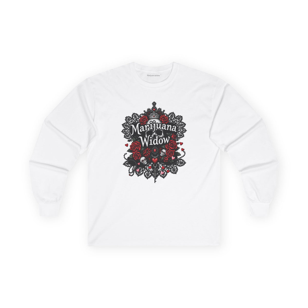 Marijuana Widow "Long Live the Queen" Long Sleeve Shirt - Black Lace Skulls and Roses Unisex Shirt