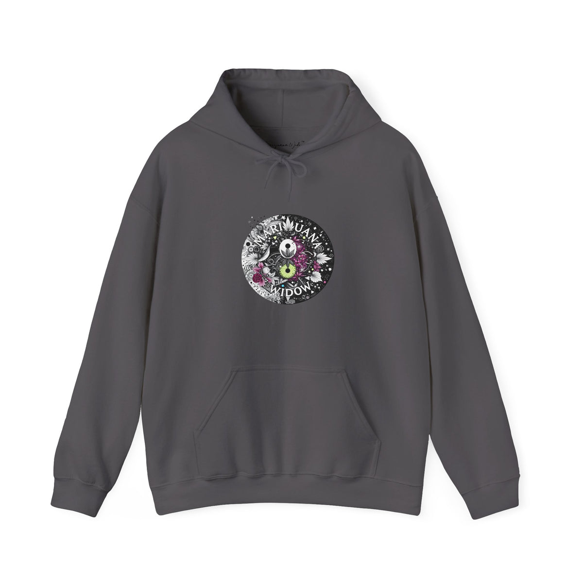 Angel Wings - Floral Skull Raven Hoodie — Gothic Boho Wings Pullover Front and Back Graphic - Marijuana Widow
