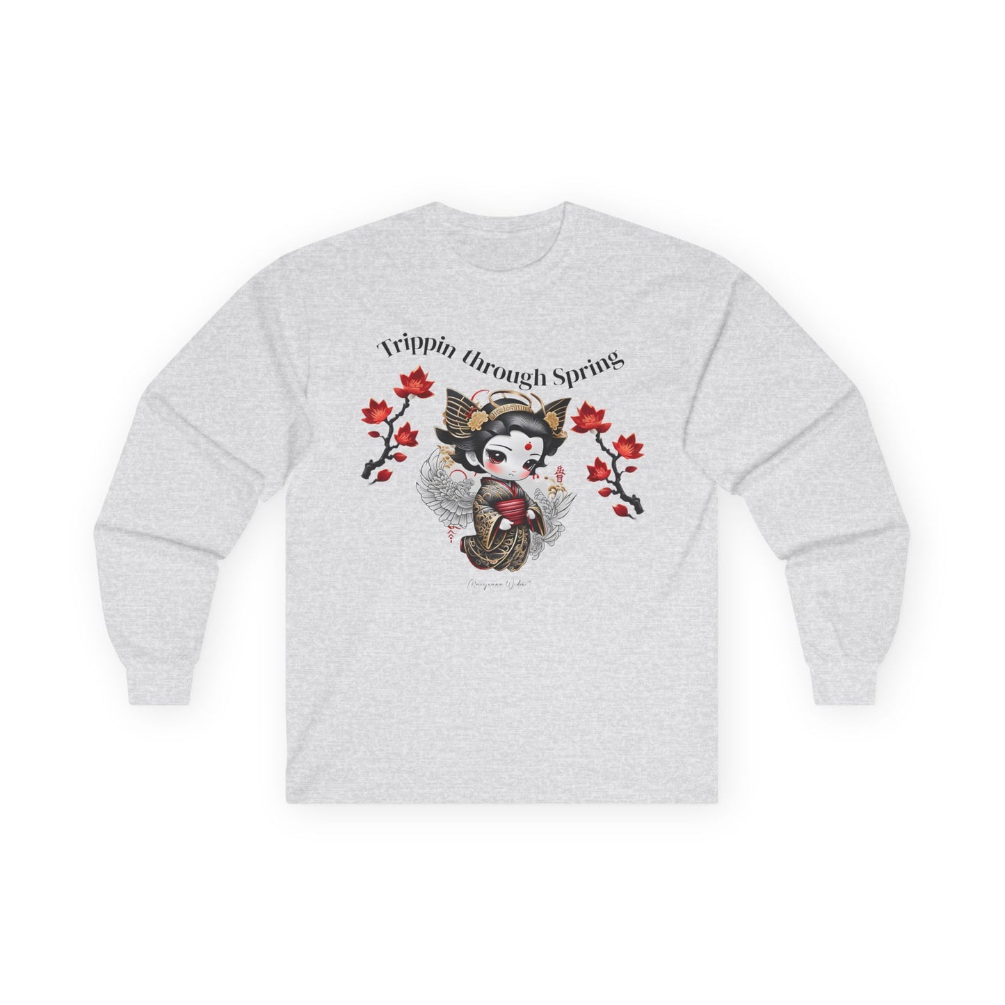 Geisha Angel - Trippin Through Spring - Cute Japanese Maple Leaves - Unisex Long Sleeve Tee