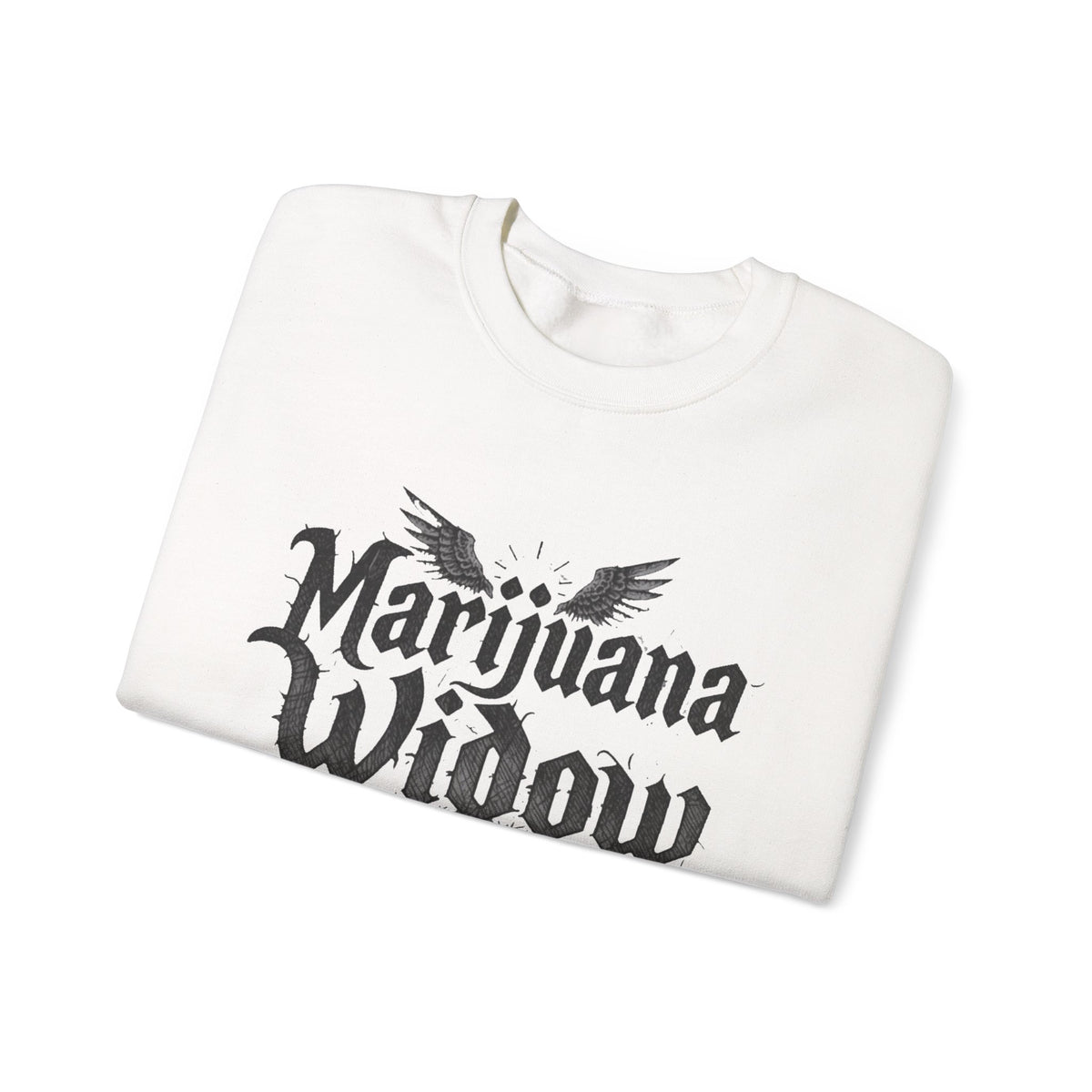 Marijuana Widow Gothic Angel Wings Sweatshirt - Wings Skulls Graphic Front and Back - Marijuana Widow