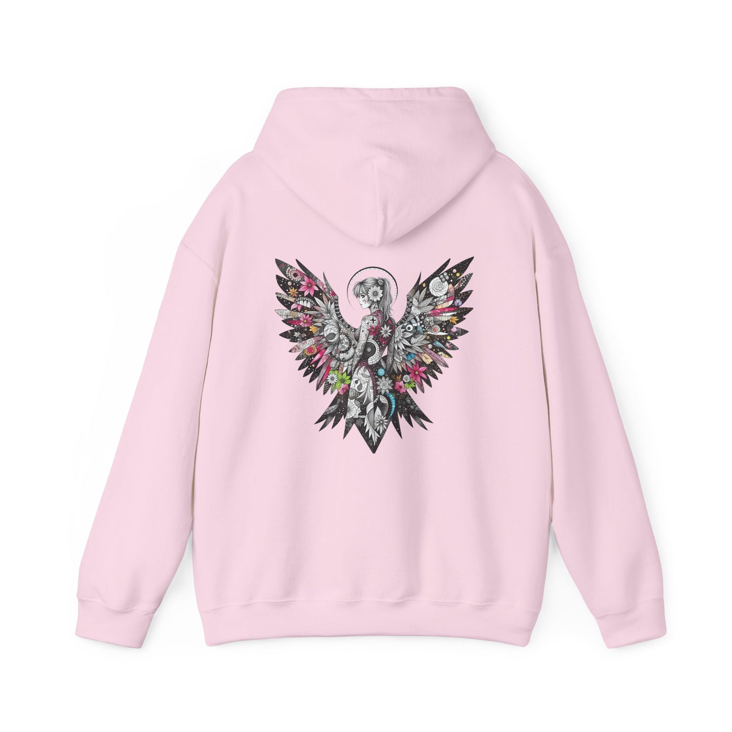 Angel Wings - Floral Skull Raven Hoodie — Gothic Boho Wings Pullover