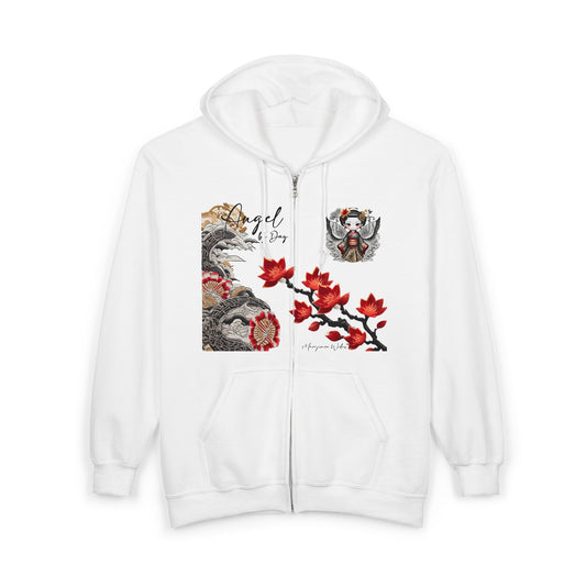 Angel by Day, Dragon By Night - Zip Hoodie — Japanese Dragon Moon Graphic Zip-Up
