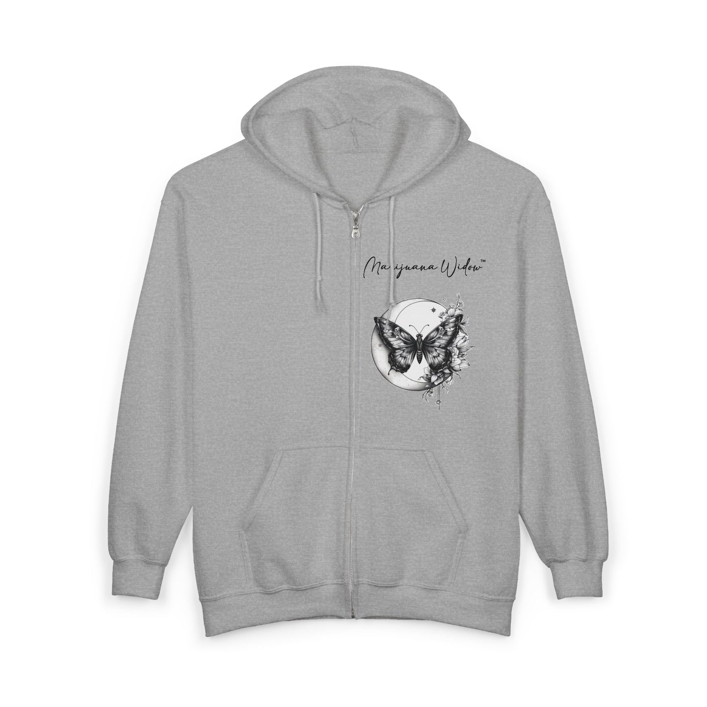 Butterfly & Moon Zip Hoodie — Unisex Full-Zip Sweatshirt