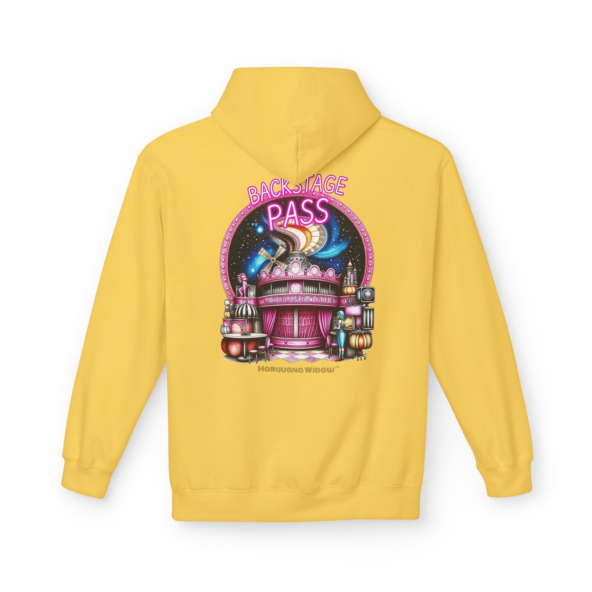 Backstage Pass Hoodie - Boozy Fairy - Neon Burlesque Theater Graphic Unisex Pullover - Marijuana Widow