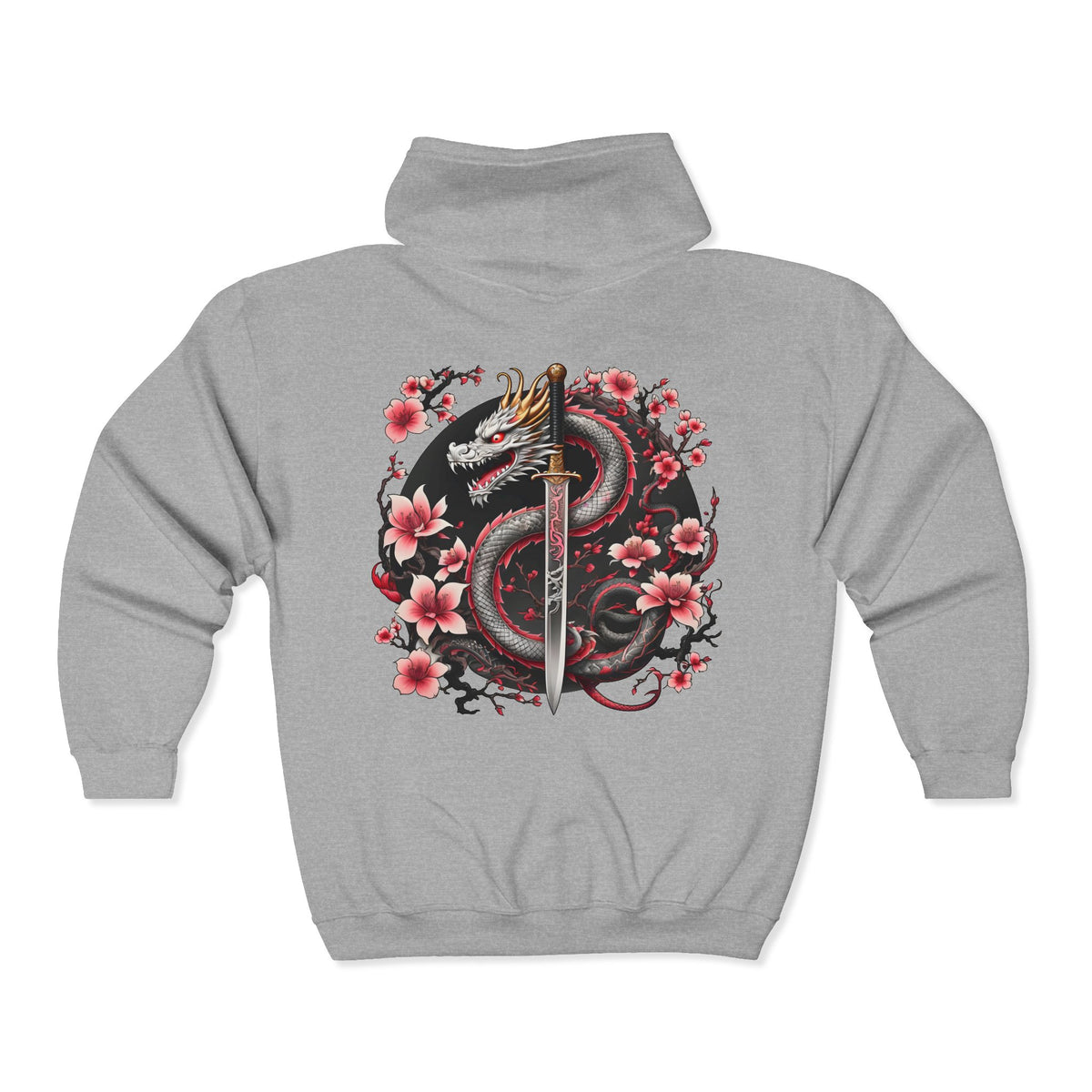 Black Dragon, Black Moon - Dragon Dagger Zip Hoodie – Sakura Sword Back Graphic - Marijuana Widow