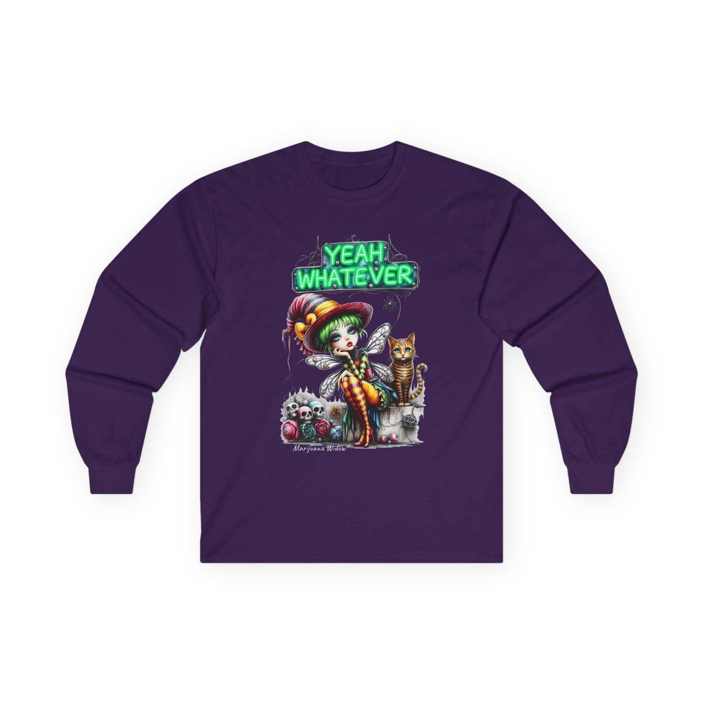 Halloween Fairy - Yeah Whatever - Fairy and Skeleton with Cat - Unisex Long Sleeve Tee
