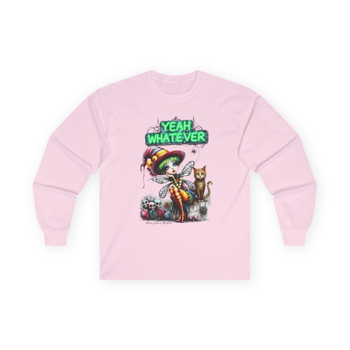 Halloween Fairy - Yeah Whatever - Fairy and Skeleton with Cat - Unisex Long Sleeve Tee