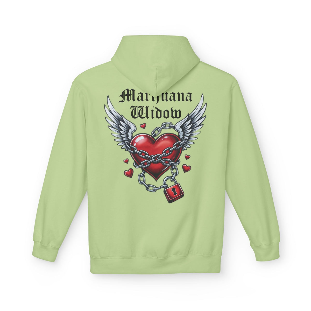 Winged Heart Lock Hoodie — Locked Heart Graphic Pullover Front and Back Graphic - Marijuana Widow