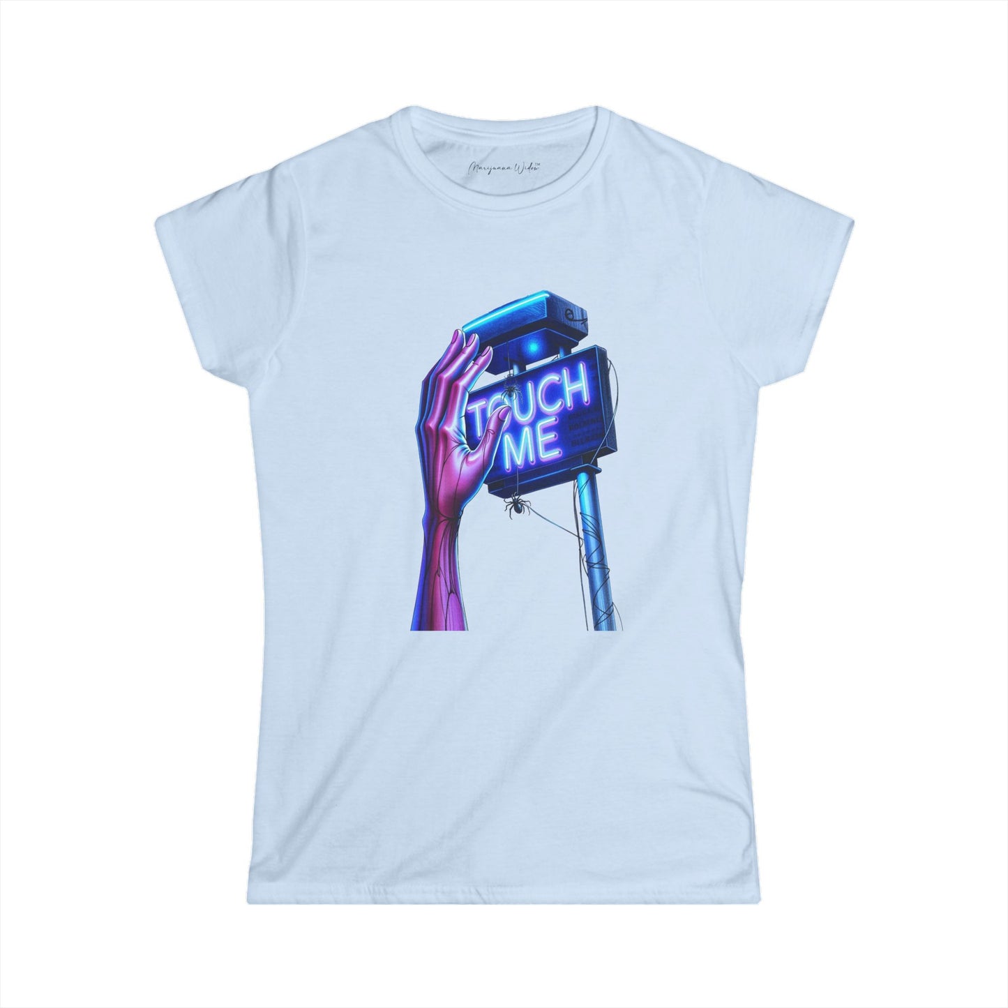 Touch Me - Blue Neon Sign - Women's Softstyle Short-Sleeve T-Shirt