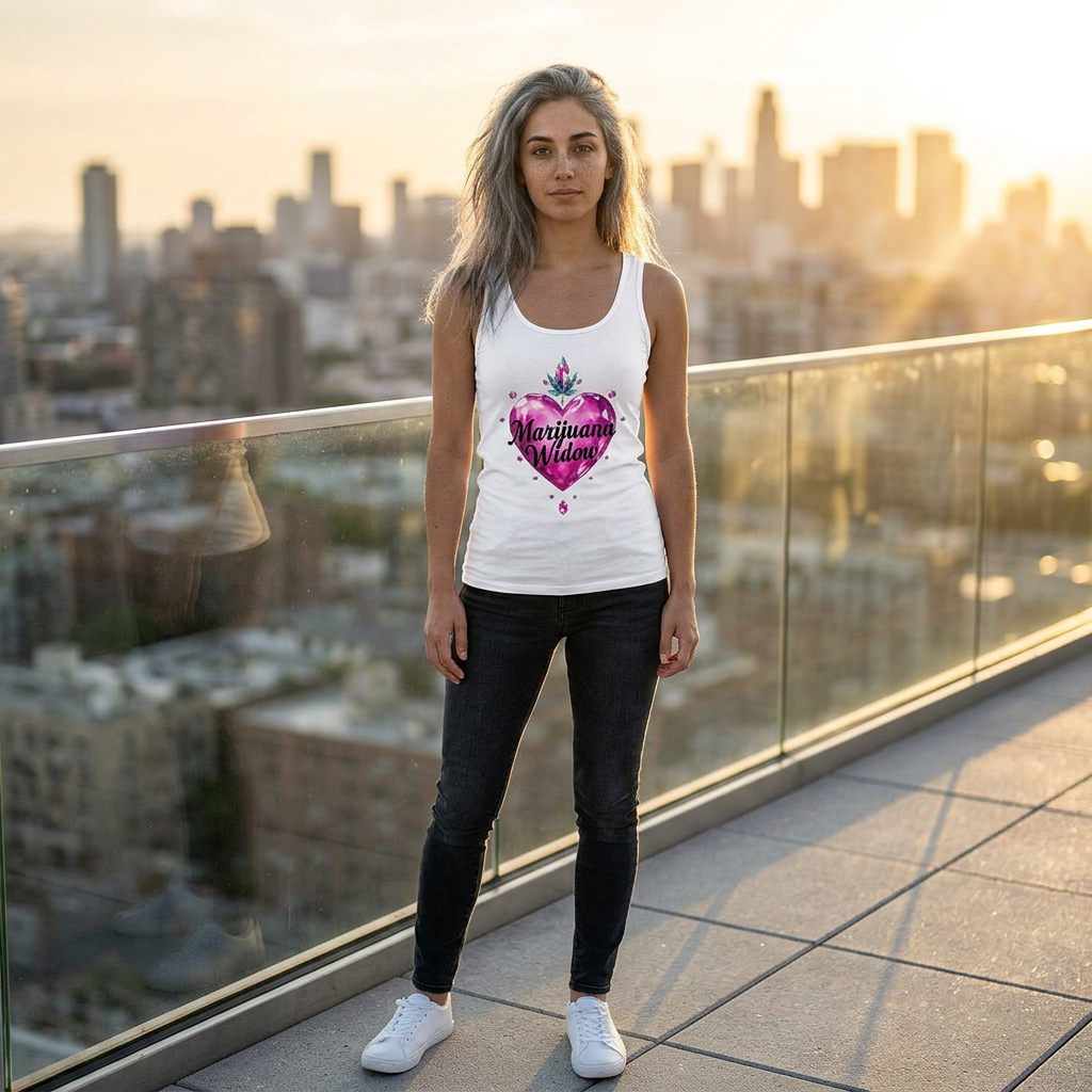 Marijuana Widow Pink Gem Heart Tank Top — Women's Cannabis Lover Graphic Tank Top