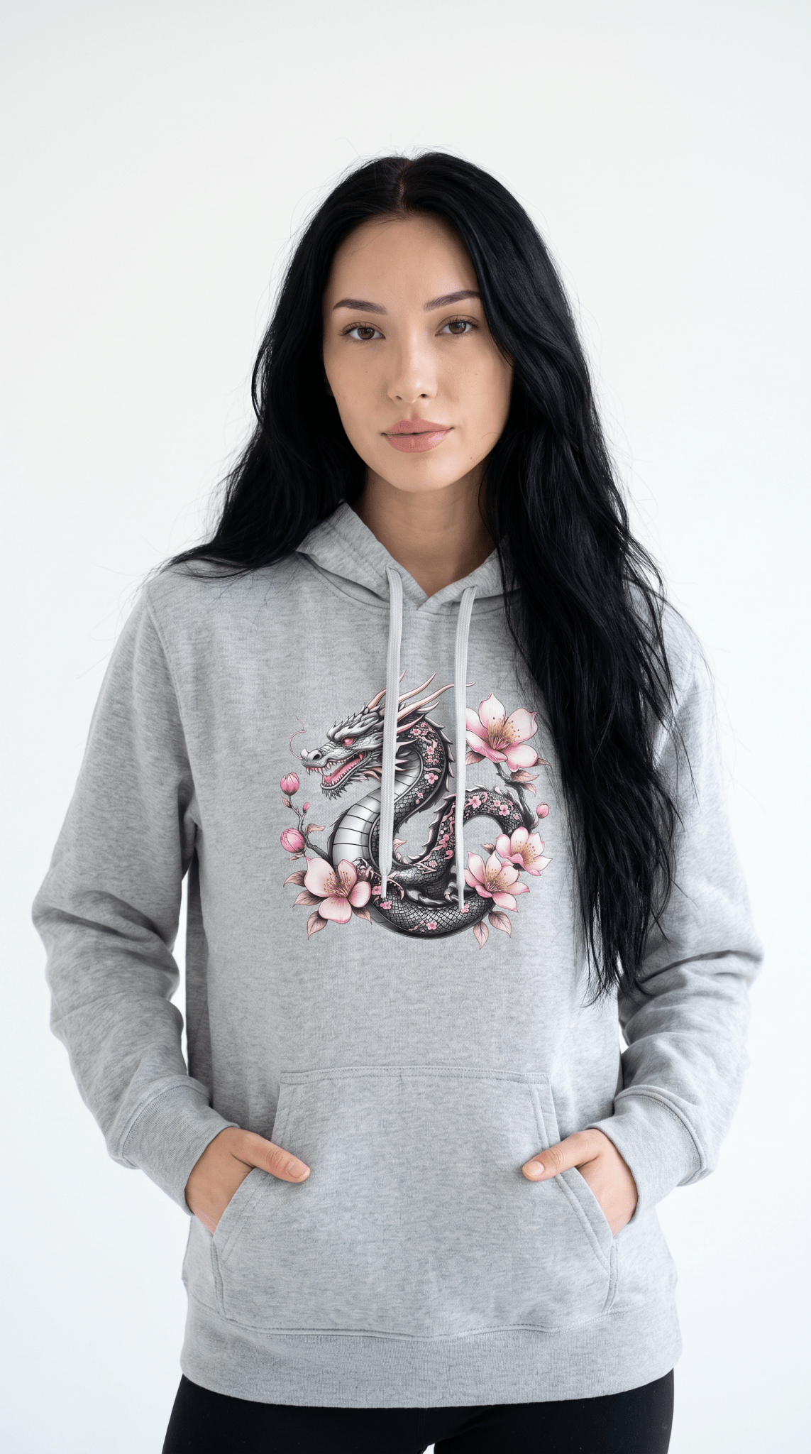 Floral Dragon Hoodie – Watercolor Sakura Yin-Yang Design - Unisex Sweatshirt - Marijuana Widow