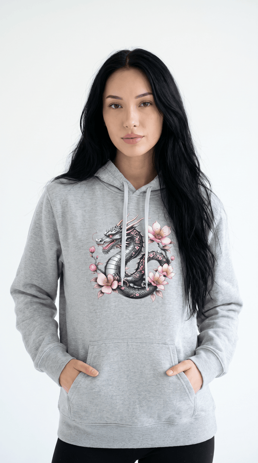 Floral Dragon Hoodie – Watercolor Sakura Yin-Yang Design - Unisex Sweatshirt