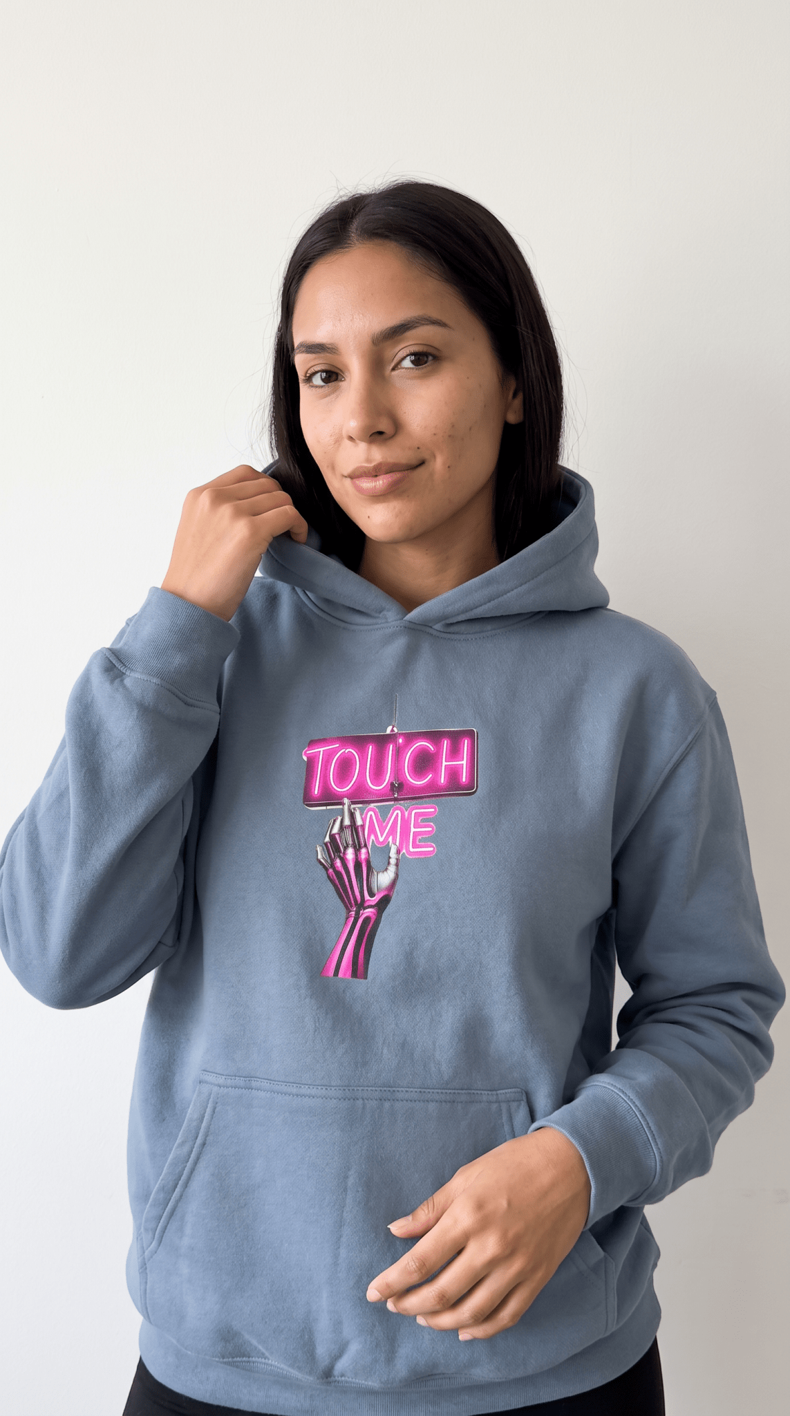 Touch Me Hoodie - Pink Neon Sign — Retro Pink Graphic Pullover - Marijuana Widow