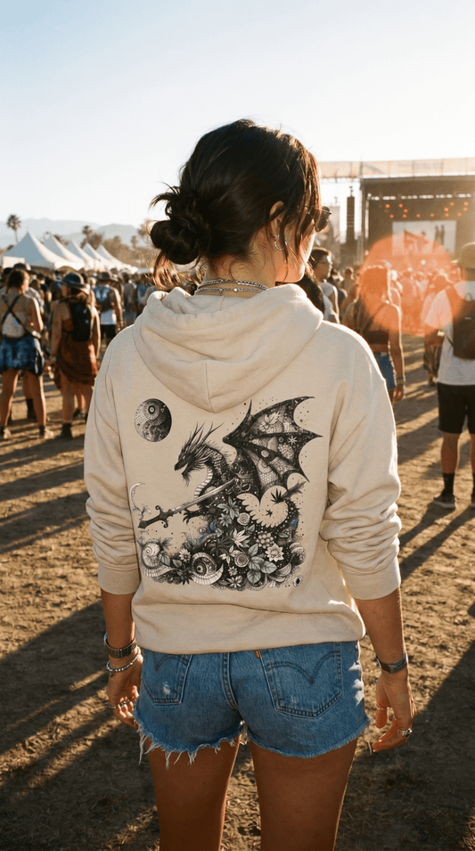 Midnight Garden Hoodie — Black & Green Fantasy Dragon Sword Unisex Hoodie